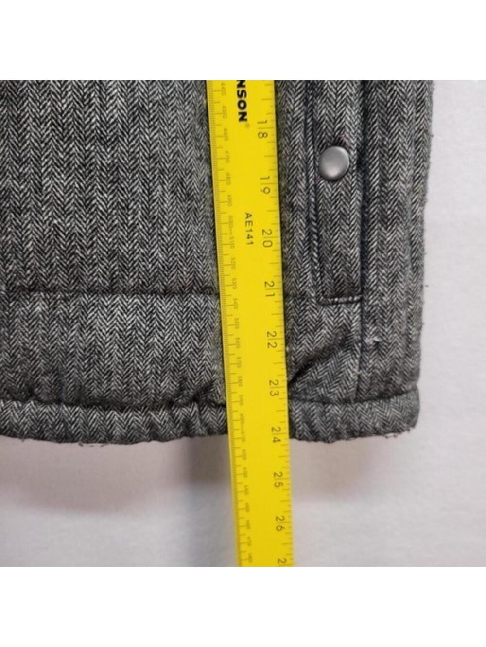 Old Navy Women Quilted Puffer Vest Gray Herringbone Wool Blend Fleece Size XS - Picture 8 of 10